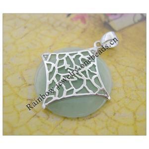 Sterling Silver Pendant/Charm,  platina plating with Jade, 28.51x21.78mm, Sold by PC