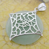 Sterling Silver Pendant/Charm,  platina plating with Jade, 28.51x21.78mm, Sold by PC