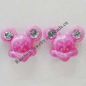 Resin Cabochons, No Hole Headwear & Costume Accessory, Animal Head with Acrylic Zircon 10mm, Sold by Bag