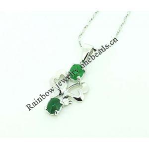 Sterling Silver Pendant/Charm,  platina plating with Jade, 22.5x11mm, Sold by PC