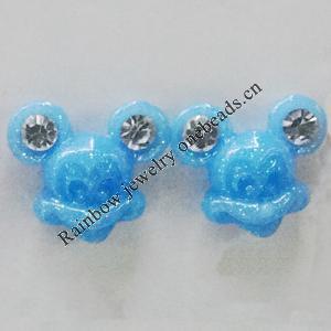 Resin Cabochons, No Hole Headwear & Costume Accessory, Animal Head with Acrylic Zircon 10mm, Sold by Bag