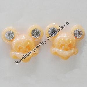 Resin Cabochons, No Hole Headwear & Costume Accessory, Animal Head with Acrylic Zircon 10mm, Sold by Bag