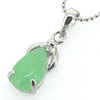 Sterling Silver Pendant/Charm,  platina plating with Jade, 20.41x6.66mm, Sold by PC