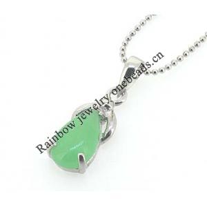 Sterling Silver Pendant/Charm,  platina plating with Jade, 20.41x6.66mm, Sold by PC