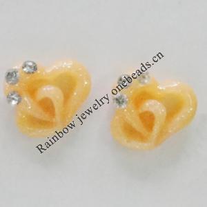 Resin Cabochons, No Hole Headwear & Costume Accessory, Heart with Acrylic Zircon 8mm, Sold by Bag