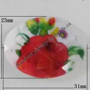 Watermark Acrylic Beads, Flat Oval 31x23mm, Hole:2.5mm, Sold by Bag