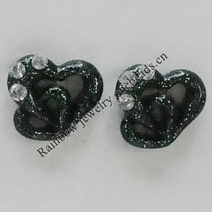 Resin Cabochons, No Hole Headwear & Costume Accessory, Heart with Acrylic Zircon 8mm, Sold by Bag