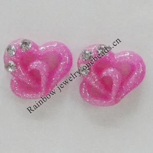 Resin Cabochons, No Hole Headwear & Costume Accessory, Heart with Acrylic Zircon 8mm, Sold by Bag