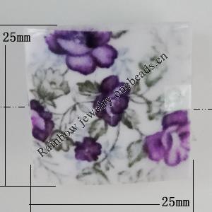 Watermark Acrylic Beads, Square 25mm, Hole:1.5mm, Sold by Bag