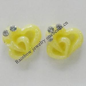 Resin Cabochons, No Hole Headwear & Costume Accessory, Heart with Acrylic Zircon 8mm, Sold by Bag