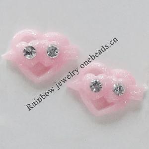 Resin Cabochons, No Hole Headwear & Costume Accessory, Heart with Acrylic Zircon 9x13mm, Sold by Bag