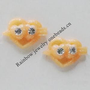 Resin Cabochons, No Hole Headwear & Costume Accessory, Heart with Acrylic Zircon 9x13mm, Sold by Bag