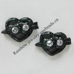 Resin Cabochons, No Hole Headwear & Costume Accessory, Heart with Acrylic Zircon 9x13mm, Sold by Bag
