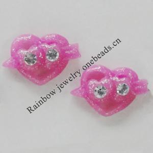 Resin Cabochons, No Hole Headwear & Costume Accessory, Heart with Acrylic Zircon 9x13mm, Sold by Bag