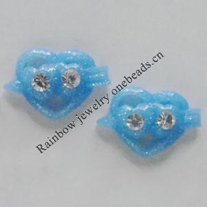 Resin Cabochons, No Hole Headwear & Costume Accessory, Heart with Acrylic Zircon 9x13mm, Sold by Bag