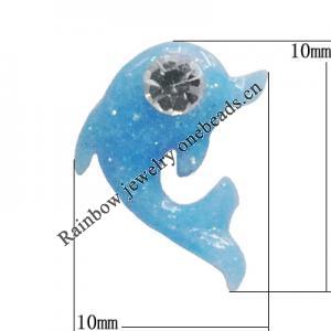 Resin Cabochons, No Hole Headwear & Costume Accessory, Dolphin with Acrylic Zircon 10mm, Sold by Bag