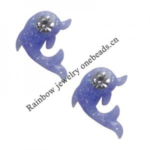 Resin Cabochons, No Hole Headwear & Costume Accessory, Dolphin with Acrylic Zircon 10mm, Sold by Bag