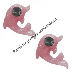 Resin Cabochons, No Hole Headwear & Costume Accessory, Dolphin with Acrylic Zircon 10mm, Sold by Bag