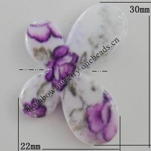 Watermark Acrylic Beads, Butterfly 22x30mm, Hole:1mm, Sold by Bag