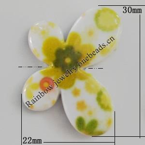 Watermark Acrylic Beads, Butterfly 22x30mm, Hole:1mm, Sold by Bag