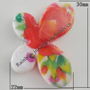 Watermark Acrylic Beads, Butterfly 22x30mm, Hole:1mm, Sold by Bag