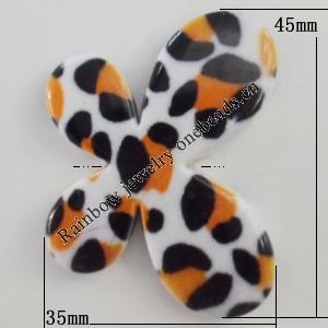 Watermark Acrylic Beads, Butterfly 35x45mm, Hole:2mm, Sold by Bag