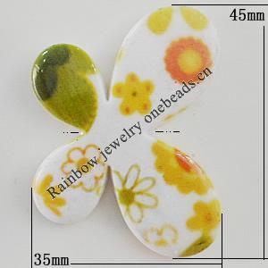 Watermark Acrylic Beads, Butterfly 35x45mm, Hole:2mm, Sold by Bag