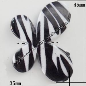 Watermark Acrylic Beads, Butterfly 35x45mm, Hole:2mm, Sold by Bag