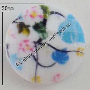 Watermark Acrylic Beads, Flat Round 20mm, Hole:1mm, Sold by Bag