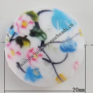 Watermark Acrylic Beads, Flat Round 20mm, Hole:1mm, Sold by Bag