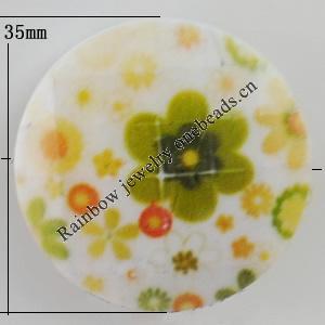 Watermark Acrylic Beads, Flat Round 35mm, Hole:1mm, Sold by Bag