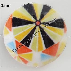 Watermark Acrylic Beads, Flat Round 35mm, Hole:1mm, Sold by Bag