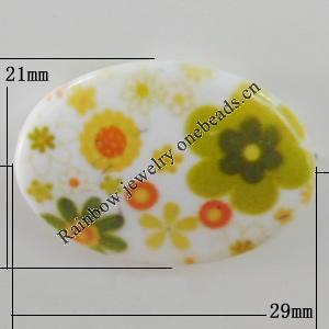 Watermark Acrylic Beads, Flat Oval 29x21mm, Hole:1mm, Sold by Bag