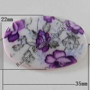 Watermark Acrylic Beads, Flat Oval 35x22mm, Hole:1mm, Sold by Bag