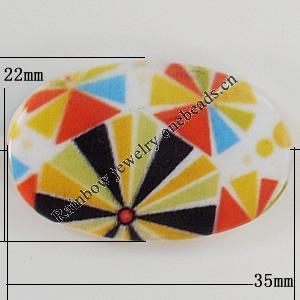 Watermark Acrylic Beads, Flat Oval 35x22mm, Hole:1mm, Sold by Bag