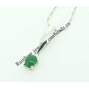 Sterling Silver Pendant/Charm,  platina plating with Jade, 21x5mm, Sold by PC