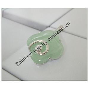 Sterling Silver Pendant/Charm,  platina plating with Jade, 27x19mm, Sold by PC