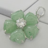 Sterling Silver Pendant/Charm,  platina plating with Jade, 27x19mm, Sold by PC