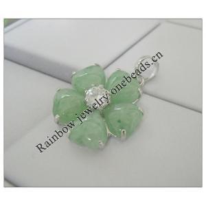Sterling Silver Pendant/Charm,  platina plating with Jade, 27x19mm, Sold by PC