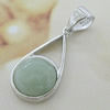 Sterling Silver Pendant/Charm,  platina plating with Jade, 20x9mm, Sold by PC