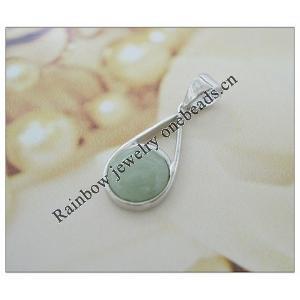 Sterling Silver Pendant/Charm,  platina plating with Jade, 20x9mm, Sold by PC