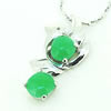 Sterling Silver Pendant/Charm,  platina plating with Jade, 18x10mm, Sold by PC