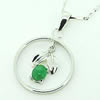 Sterling Silver Pendant/Charm,  platina plating with Jade, 28x19mm, Sold by PC