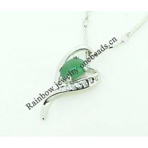 Sterling Silver Pendant/Charm,  platina plating with Jade, 21x11mm, Sold by PC