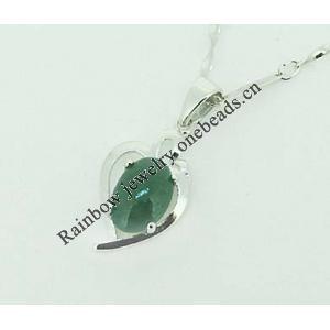 Sterling Silver Pendant/Charm,  platina plating with Jade, 22x15.5mm, Sold by PC
