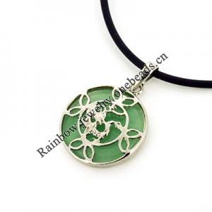 Sterling Silver Pendant/Charm,  platina plating with Jade, 26x17mm, Sold by PC