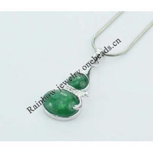 Sterling Silver Pendant/Charm,  platina plating with Jade, 26.13x12.37mm, Sold by PC 