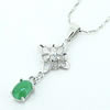 Sterling Silver Pendant/Charm,  platina plating with Jade, 29x11mm, Sold by PC