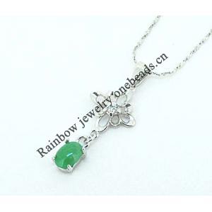 Sterling Silver Pendant/Charm,  platina plating with Jade, 29x11mm, Sold by PC