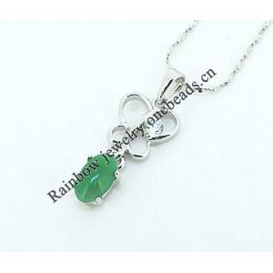 Sterling Silver Pendant/Charm,  platina plating with Jade, 25x9.6mm, Sold by PC